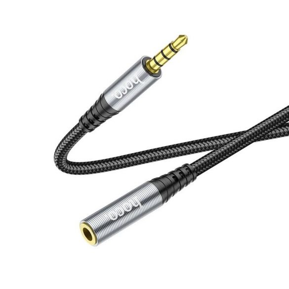 Cablu audio jack 3,5 mm / mufă jack, acoperit cu material, negru-gri, 1M, Hoco UPA20