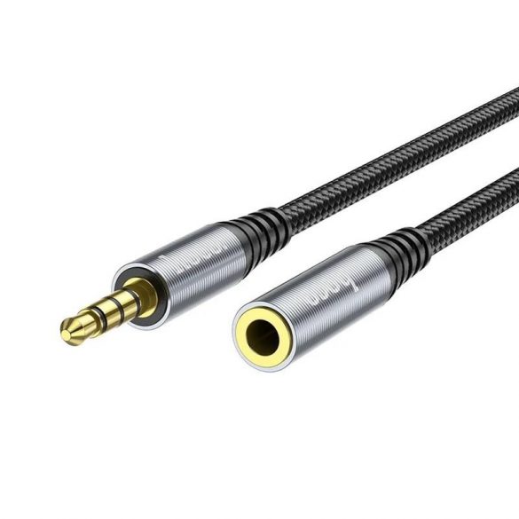 Cablu audio jack 3,5 mm / mufă jack, acoperit cu material, negru-gri, 1M, Hoco UPA20