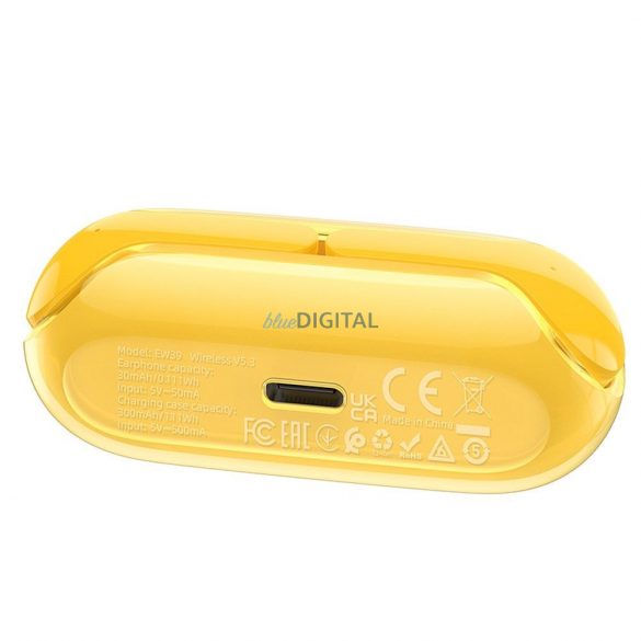 Căști stereo bluetooth cu carcasă de încărcare wireless, TWS, galben, Hoco EW39