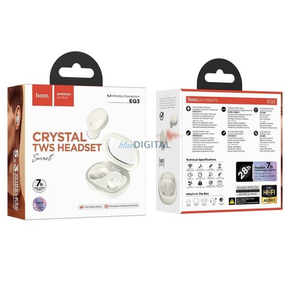 Căști bluetooth stereo cu carcasă de încărcare fără fir, TWS, alb murdar, Hoco EQ3