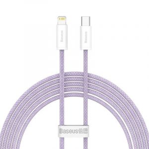 Tip C - Cablu de date pentru încărcare rapidă iPhone cu 8 pini, acoperit cu material textil, 1 M, violet, 20 W, Seria Baseus Dynamic