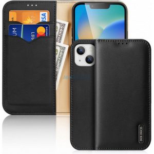 Husa pentru telefon iPhone 15 Plus (6,7"), husa carte, husa cu deschidere laterala, inchidere magnetica, piele, neagra, Dux Ducis Hivo