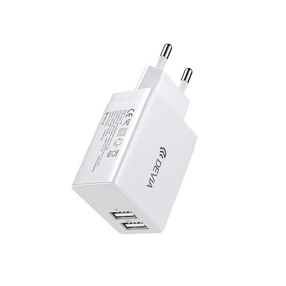 Cap de încărcare de rețea, 2xUSB, alb, 2.4A / 5V / 12W, Devia