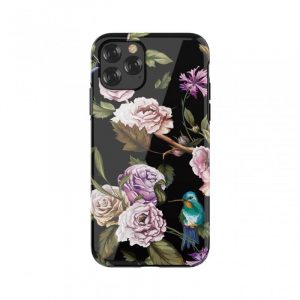 Husa din spate pentru iPhone 11 Pro (5,8"), carcasa din plastic, model de flori, negru, Devia Perfume Lily