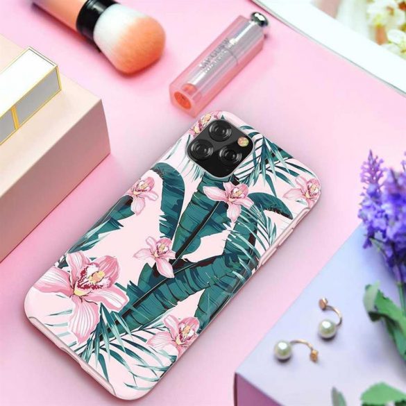 Husa din spate iPhone 11 Pro Max 2019 (6,5"), carcasa din plastic, model de flori, roz, Devia Perfume Lily