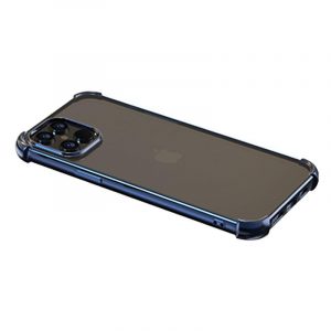 Husă din spate iPhone 12 Pro Max (6,7") rezistentă la șoc, carcasă TPU, transparentă / cu cadru albastru, Devia Glitter Shockproof