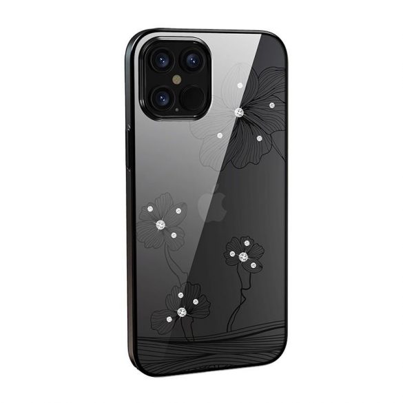 Husa spate iPhone 12 Mini (5.4"), carcasa TPU, model floral/piatra, negru, Devia Crystal Flora