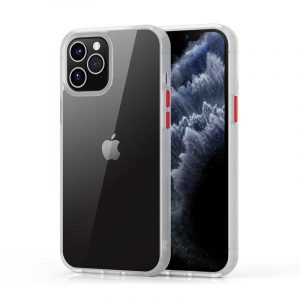 Husă din spate iPhone 12 Pro Max (6,7") rezistentă la șocuri, carcasă TPU, cu cadru transparent/alb mat, Devia Pioneer