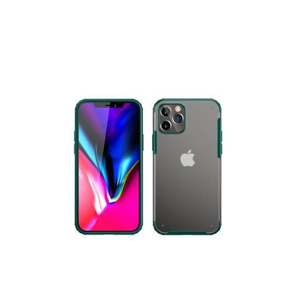 Husa spate iPhone 12 Pro Max (6.7") rezistenta la socuri, carcasa TPU, cu cadru transparent/verde, Devia Pioneer