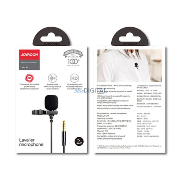 Microfon cu clemă cu conector jack de 3,5 mm, clemă pentru guler, negru, Joyroom JR-LM1