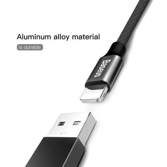 iPhone 8pin - Cablu de date USB-A, acoperit cu material, negru, 1.8M, 2A, Baseus CALYW-A01