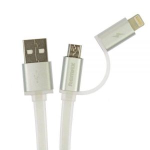 Cablu de date micro USB cu convertor iPhone 8pin, conector metalic, 2.1A, 1m, alb, Remax RC-020t