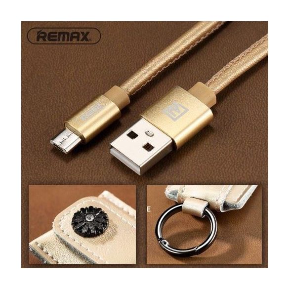 Cablu de date micro usb, 2.1A, 0.3m, piele, auriu, Remax RC-079m