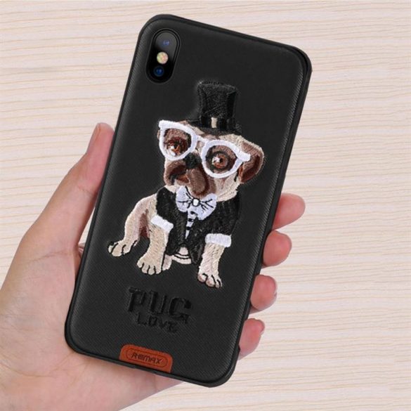 Remax RM-1647 Husa spate pentru caine neagra pentru iPhone 7 Plus 8 Plus (5,5") "Pug love"