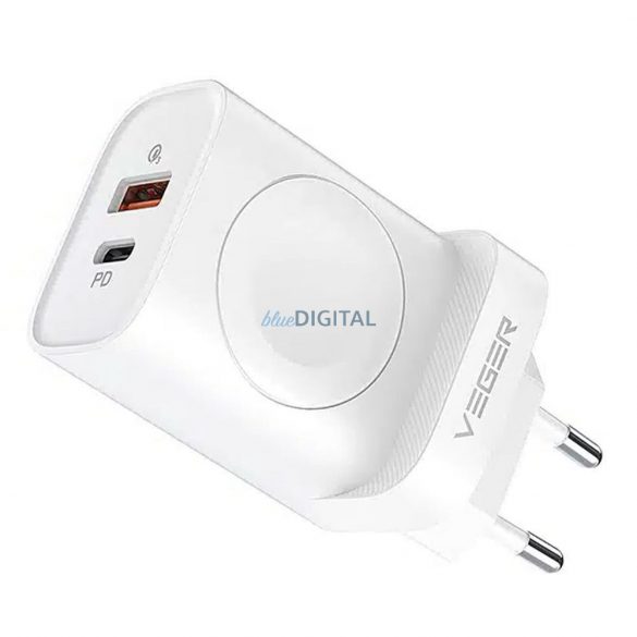 Cap universal de încărcare rapidă de rețea, tip C / USB + încărcător wireless pentru Apple Watch, alb, 20W, Veger