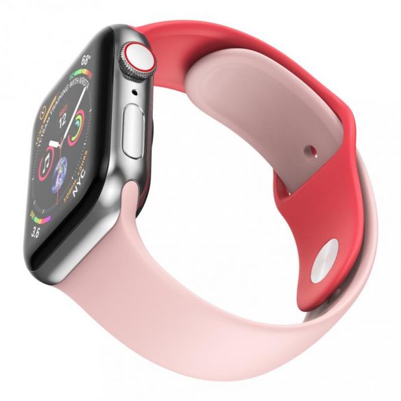 Dotfes S03 pentru Apple Watch 38mm / 40mm curea din silicon roz + roșu (mărime S/M)