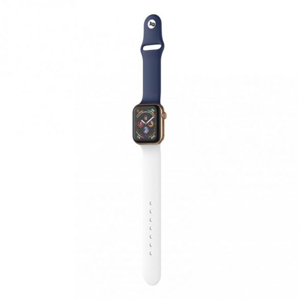 Dotfes S03 pentru Apple Watch 42mm / 44mm ceas inteligent alb + curea din silicon albastru închis (mărime M/L)