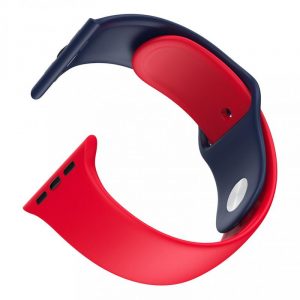 Dotfes S03 pentru Apple Watch 42mm / 44mm ceas inteligent roșu + curea din silicon albastru închis (mărime M/L)