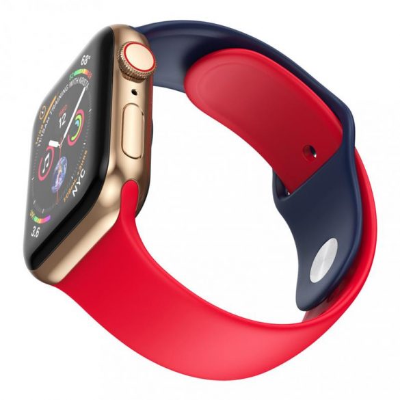 Dotfes S03 pentru Apple Watch 42mm / 44mm ceas inteligent roșu + curea din silicon albastru închis (mărime M/L)