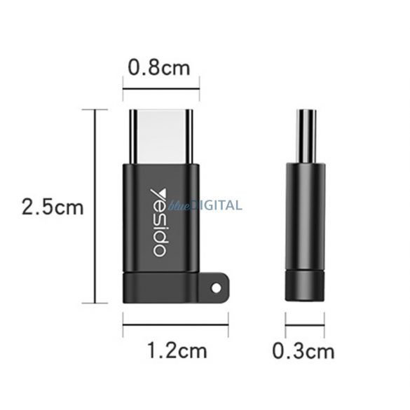 Adaptor Micro USB - Type-C OTG, negru, 480 Mbps, Yesido GS04