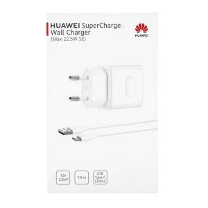 HUAWEI HW-100225E00 alb fabrică AC SuperCharge cap de încărcare + cablu de date Type-C 22.5W ambalat