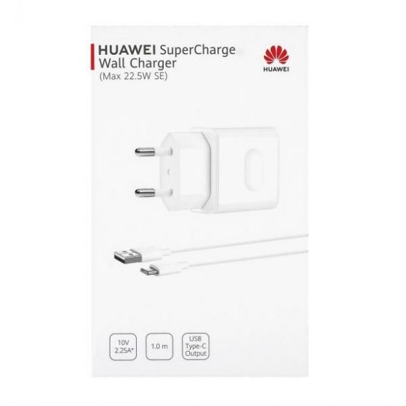 HUAWEI HW-100225E00 alb fabrică AC SuperCharge cap de încărcare + cablu de date Type-C 22.5W ambalat