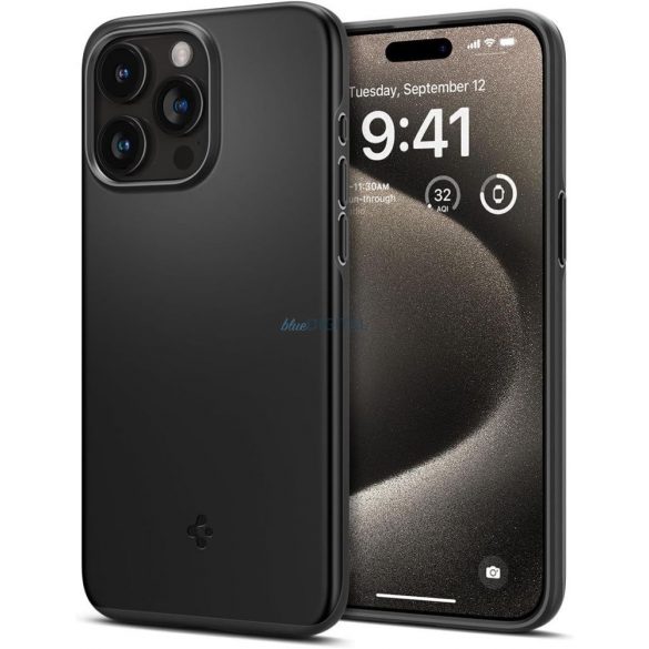 Husa din spate iPhone 15 Pro Max (6,7"), spate din plastic/cadru din silicon, negru, Spigen Thin Fit