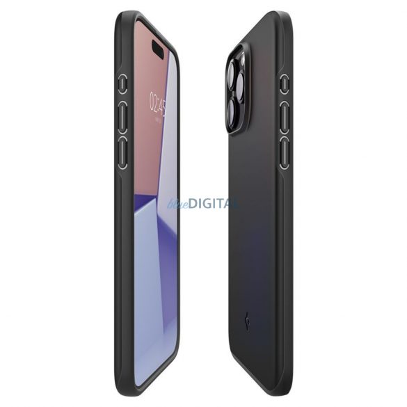 Husa din spate iPhone 15 Pro Max (6,7"), spate din plastic/cadru din silicon, negru, Spigen Thin Fit