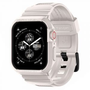 Carcasă și curea pentru ceas inteligent Apple Watch 4 / 5 / 6 / 7 / 8 / 9 / SE / SE 2, 44 mm / 45 mm, TPU / silicon, bej, Spigen Rugged Armor Pro