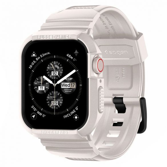 Carcasă și curea pentru ceas inteligent Apple Watch 4 / 5 / 6 / 7 / 8 / 9 / SE / SE 2, 44 mm / 45 mm, TPU / silicon, bej, Spigen Rugged Armor Pro