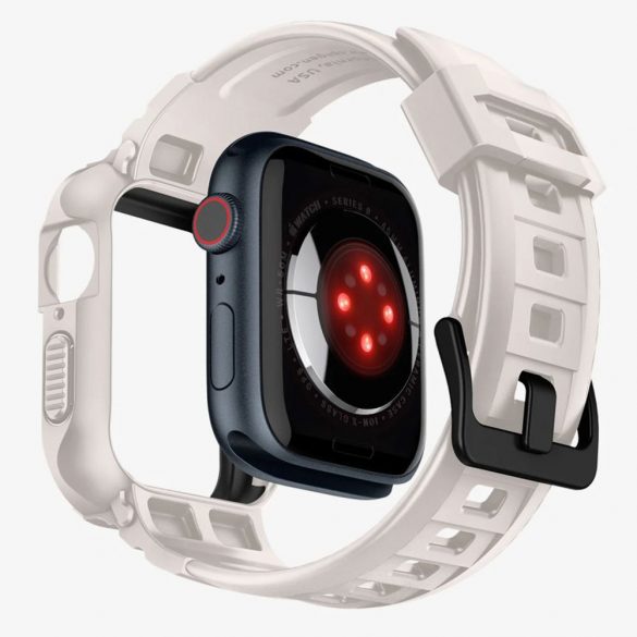 Carcasă și curea pentru ceas inteligent Apple Watch 4 / 5 / 6 / 7 / 8 / 9 / SE / SE 2, 44 mm / 45 mm, TPU / silicon, bej, Spigen Rugged Armor Pro