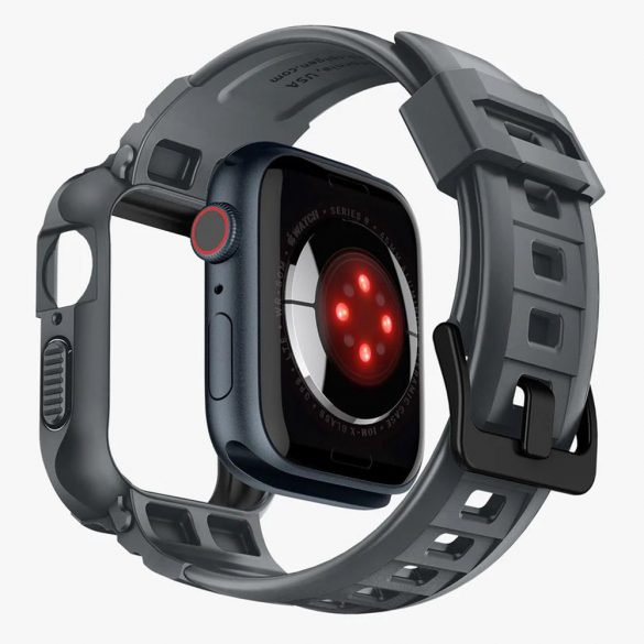 Carcasă și curea pentru ceas inteligent Apple Watch 4 / 5 / 6 / 7 / 8 / 9 / SE / SE 2, 44 mm / 45 mm, TPU / silicon, gri, Spigen Rugged Armor Pro