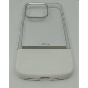 Husa spate iPhone 15 Pro (6.1"), carcasa TPU, alba/transparenta, magnetica