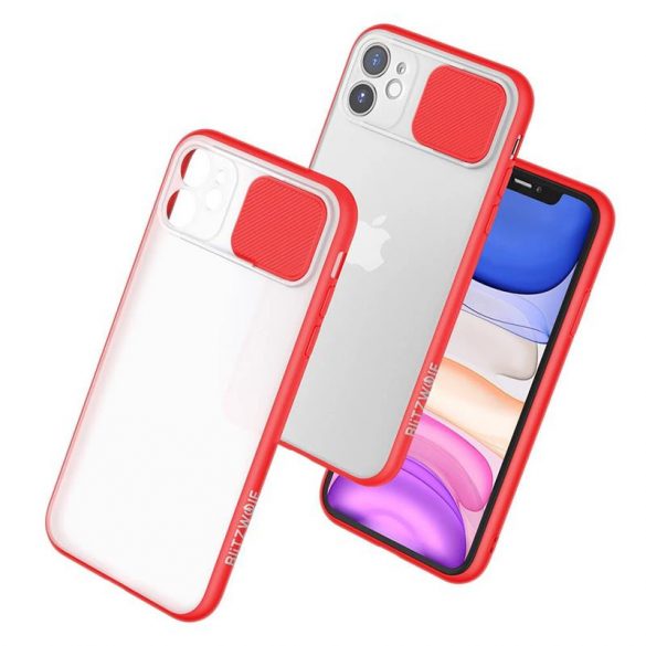 Blitzwolf BW-AY2 Carcasă din plastic transparentă pentru iPhone 11 Pro Max (6,5"), rezistentă la șocuri, cu cadru roșu și protecție detașabilă pentru lentile