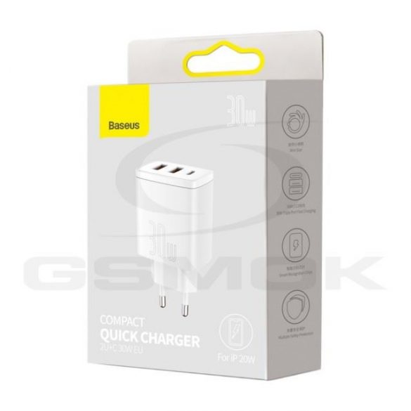 Încărcător de călătorie Baseus Compact 2X Usb / 1X Usb-C 30W 3A Qc Ccxj-E02 Alb