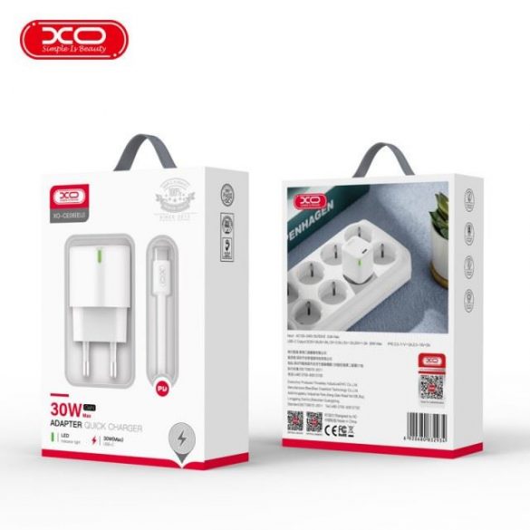 Incarcator De Voie Xo Ce06 Pd 30W Usb-C + Cablu Usb-C Alb