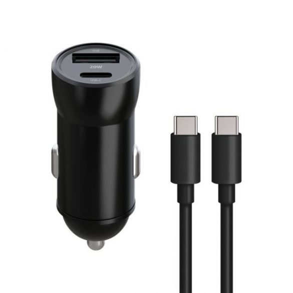 Incarcator Auto Maxlife Mxcc-04 20W Pd3.0 + Qc3.0 Usb-C+Usb + Cablu Usb-C la Usb-C Negru