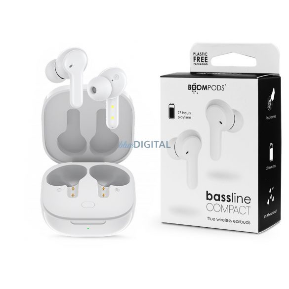 Căști stereo Bluetooth Boompods TWS v5.0 + carcasă de încărcare - Boompods Bassline Compact TWS cu carcasă de încărcare - alb