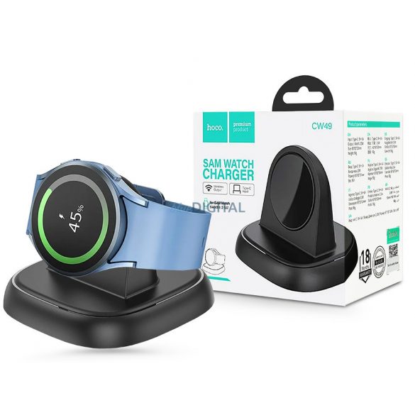 Stație de încărcare wireless universală HOCO Qi pentru Samsung Galaxy Watch - HOCO CW49 Sam Watch Charger - negru