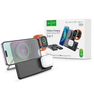 Stație de încărcare wireless universală HOCO Qi pentru Apple Watch - HOCO CQ1 3in1 Wireless Charger Phone + Apple Watch + Headset - negru