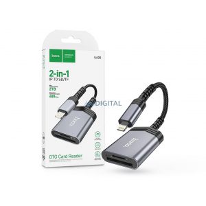 Cititor de carduri de memorie HOCO SD/microSD cu conector Lightning - Cititor de carduri HOCO UA25 OTG - negru/gri