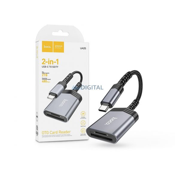 Cititor de carduri de memorie HOCO SD/microSD cu conector de tip C - Cititor de carduri HOCO UA25 OTG - negru/gri