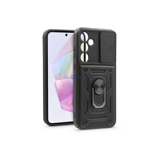 Samsung SM-A356 Galaxy A35 5G Husă spate rezistent la șocuri cu inel și protecțiepentru cameră - Slide Armor - Negru