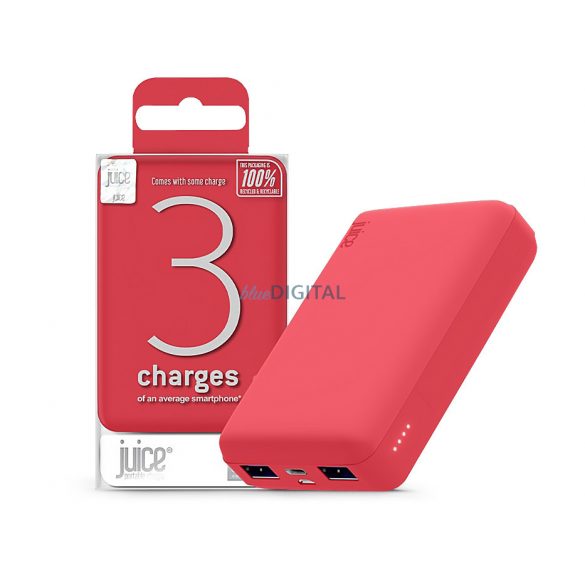 Încărcător universal portabil de birou - Juice ECO 3 Power Bank - 2xUSB +Type-C - 10.000 mAh - roșu