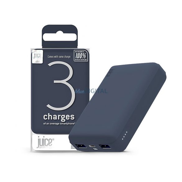 Încărcător universal portabil de birou - Juice ECO 3 Power Bank - 2xUSB +Type-C - 10.000 mAh - albastru marin