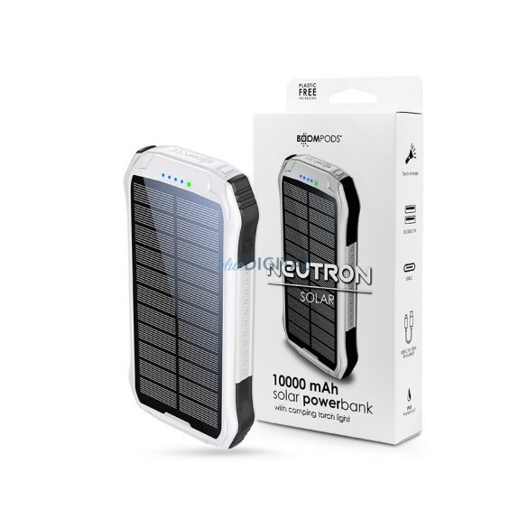 Baterie externă portabilă Boompods / power bank - 10.000 mAh - Boompods Neutron Solar - 2xUSB + Type-C - alb