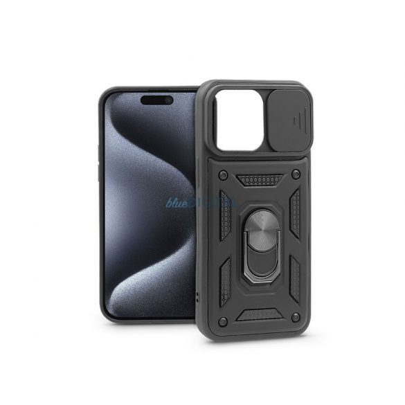 Husa din spate rezistenta la socuri Apple iPhone 15 Pro cu inel si protectie pentru camera - Slide Armor - neagra