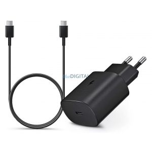 Adaptor încărcător AC Samsung cu intrare Type-C + 1 m cablu Type-C - Type-C - 25W - EP-TA800EBE + EP-DA705BBE - negru (ambalaj ECO)