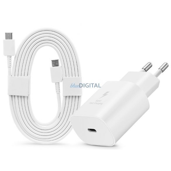 Adaptor încărcător AC Samsung din fabrică cu intrare Type-C + cablu Type-C - Type-C de 1,8 m - 25W - EP-TA800EWE + EP-DW767JWE - alb (ambalaj ECO)