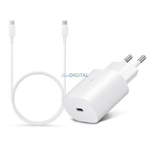 Adaptor încărcător AC Samsung cu intrare Type-C + 1 m cablu Type-C - Type-C - 25W - EP-TA800EWE + EP-DA705BWE - alb (ambalaj ECO)